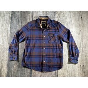CQR Shirt Mens Large Blue Brown Plaid Flannel Long Sleeve Button Up